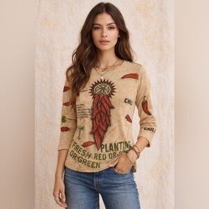 Cactus Bay Womens Top S Tan Artsy Latin America Recipes Chile Relleno Margarita